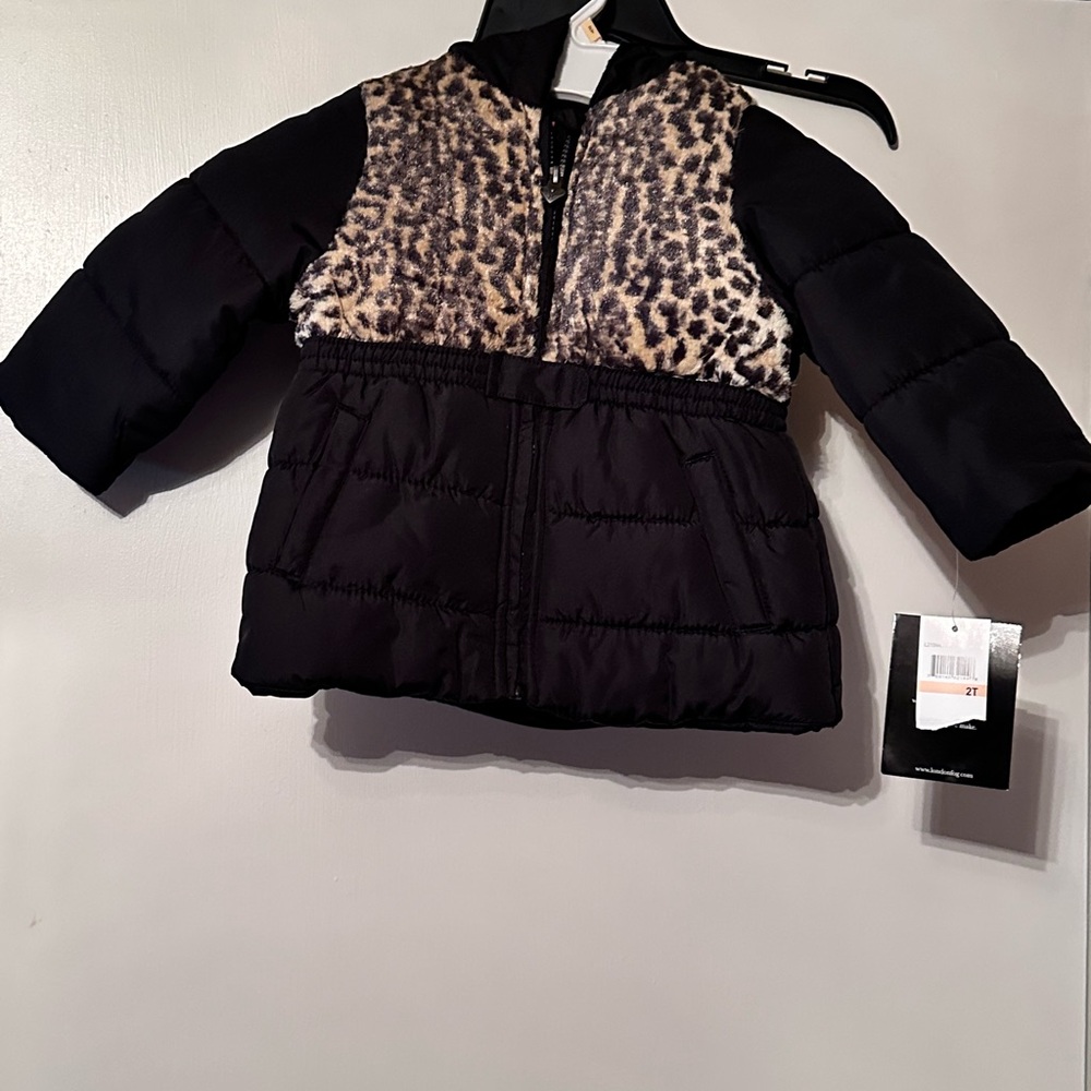 London Fog Leopard Print and Black Puffer Jacket